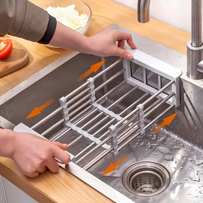 Retractable Over Sink Dish Rack Stainless Steel