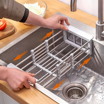 Retractable Over Sink Dish Rack Stainless Steel