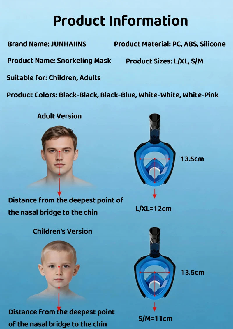 Full Face Snorkel Mask 180° Panoramic View Dry Top Snorkel