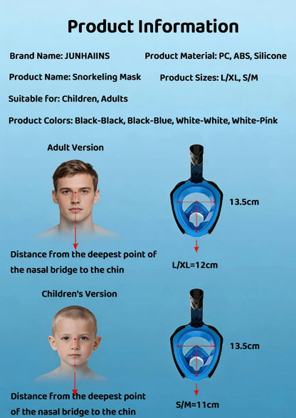 Full Face Snorkel Mask 180° Panoramic View Dry Top Snorkel