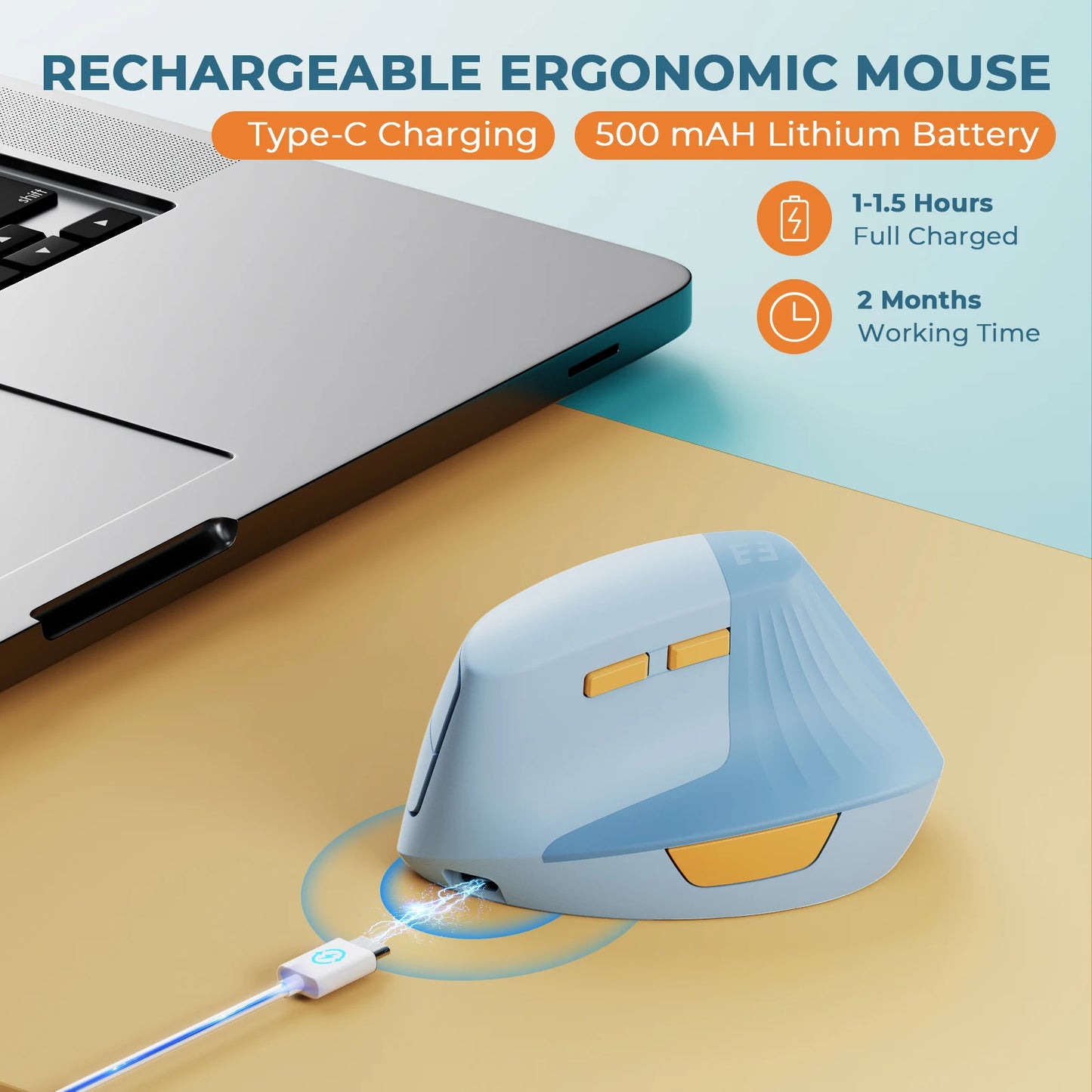 Vertical Wireless Type C Rechargeable Ergonomic Mice