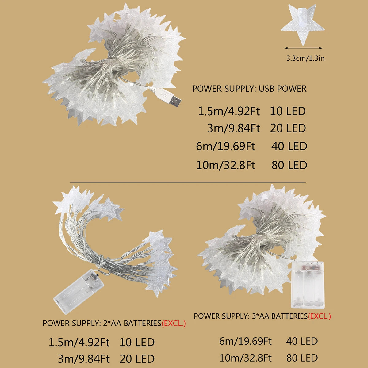 LED Star Fairy Lights Outdoor Chain Lights Garland Decoration