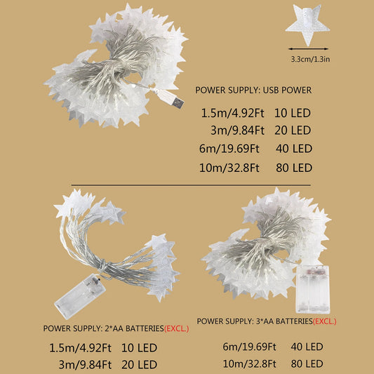 LED Star Fairy Lights Outdoor Chain Lights Garland Decoration
