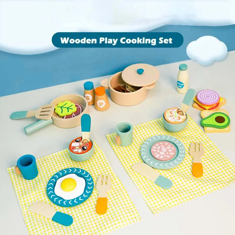 Wooden Kitchen Pretend Play Set Montessori Simulation Plates