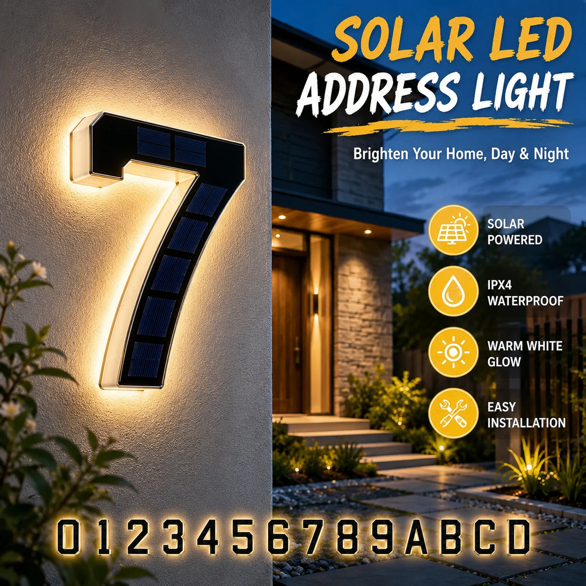 LED Solar House Number Light Waterproof Address Plate