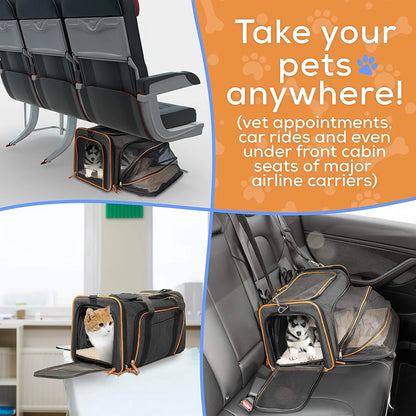Double-sided expandable cat/dog carrier airline carry-on