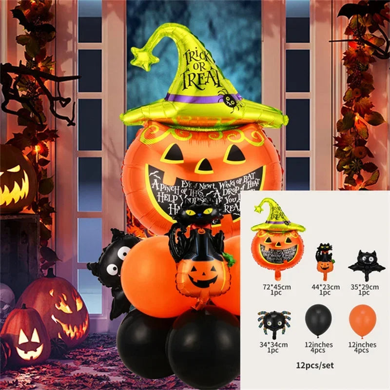 12/13pcs Happy Halloween Balloon Set With Black Orange Latex Globos Ghost Bat Pumpkin