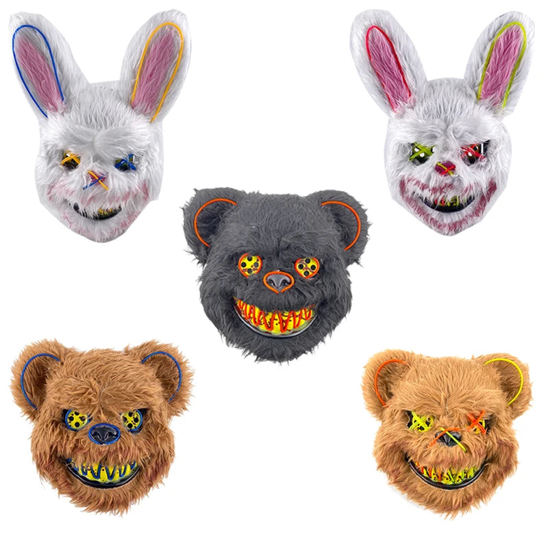 LED Bloody Rabbit Mask Glowing Killer Black Bear Mask Halloween