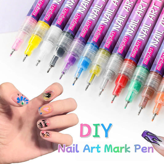 12 Color Nail Art Drawing Pen DIY Nail Painting Art Design