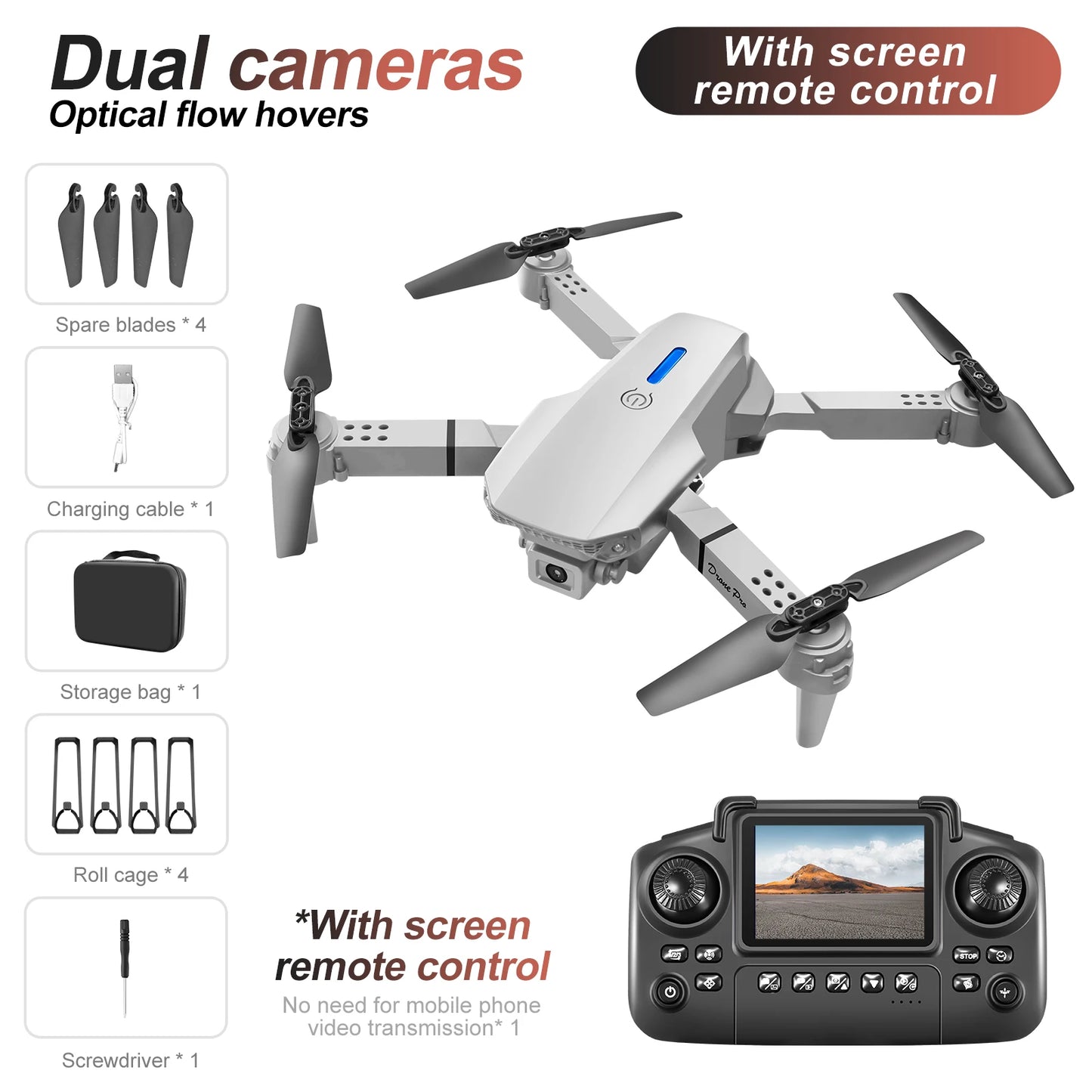 New E88 E99 Drone Remote Control with Screen Dual Camera