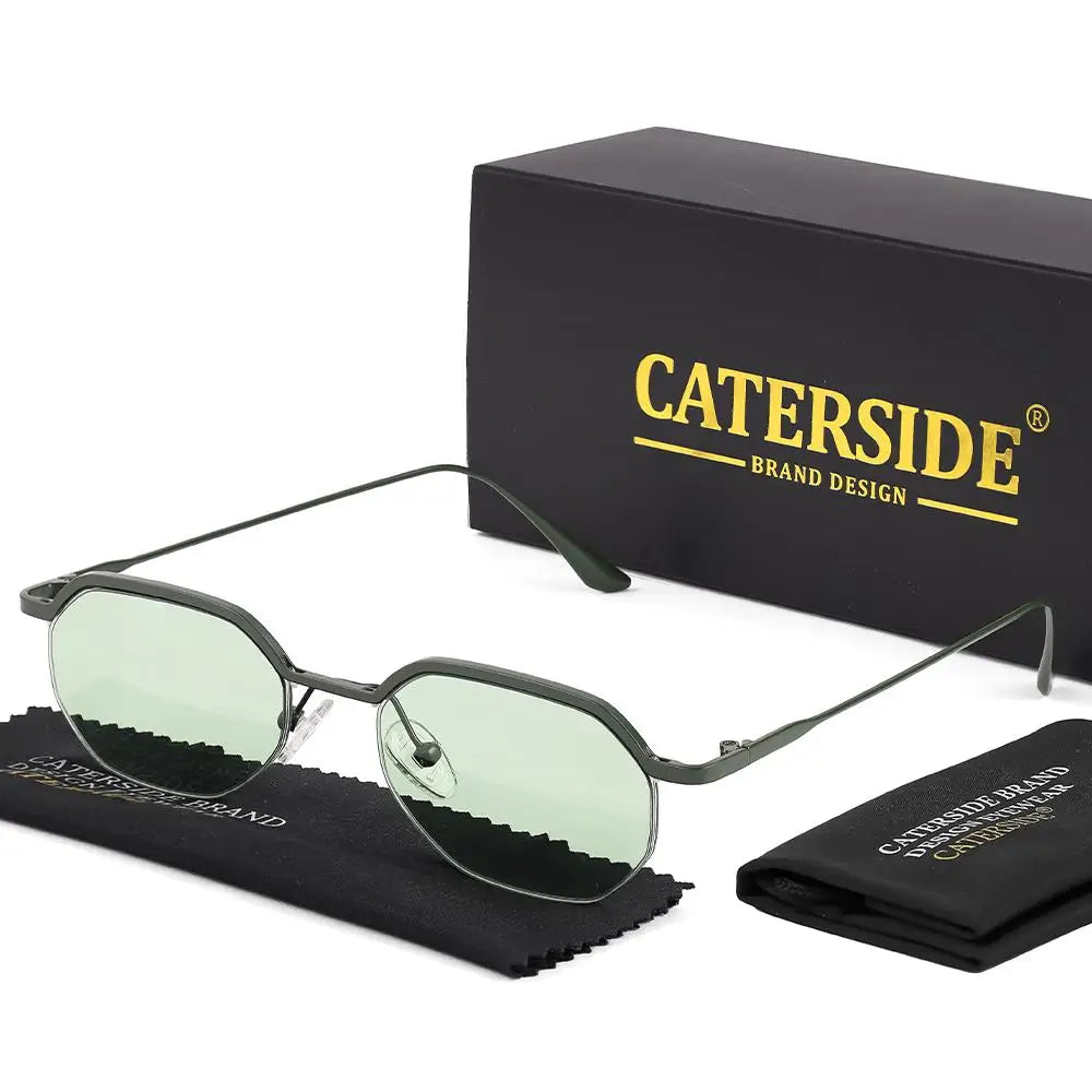 Retro Polygon Sunglasses Men Metal Semi Rimless