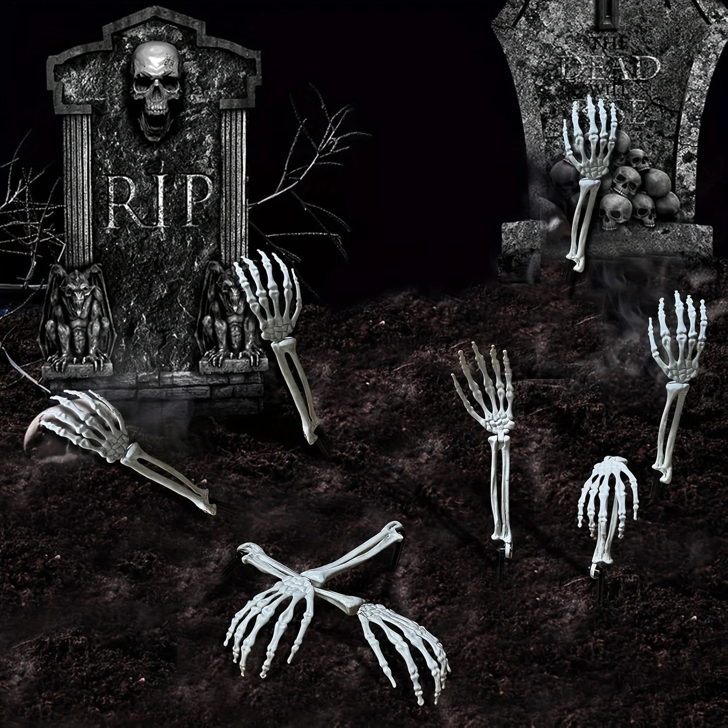 1/6pcs Skeleton Bone Garden Ground Stakes Skull Head & Hand for Halloween