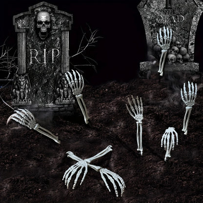 1/6pcs Skeleton Bone Garden Ground Stakes Skull Head & Hand for Halloween