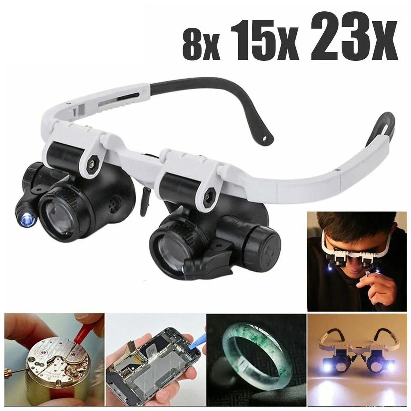 2XLED Watch Jeweler Repair Magnifier Head-Mounted