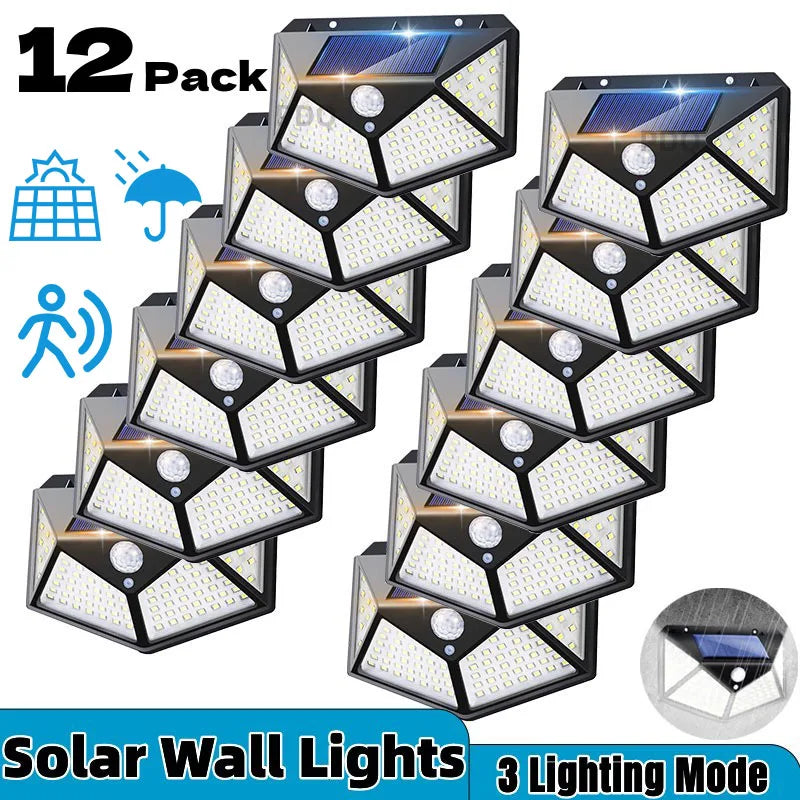 Solar Lights Outdoor 100 LED Wall Lamp Motion Sensor Lights