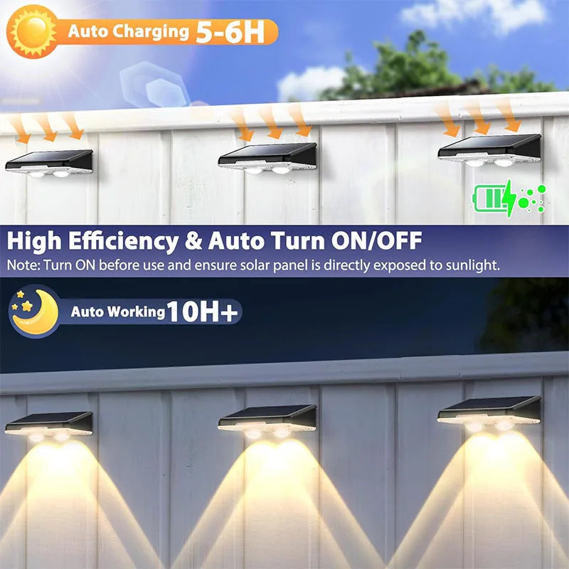 Solar Powered LED Fence Lights Outdoor Waterproof Wall Lamp