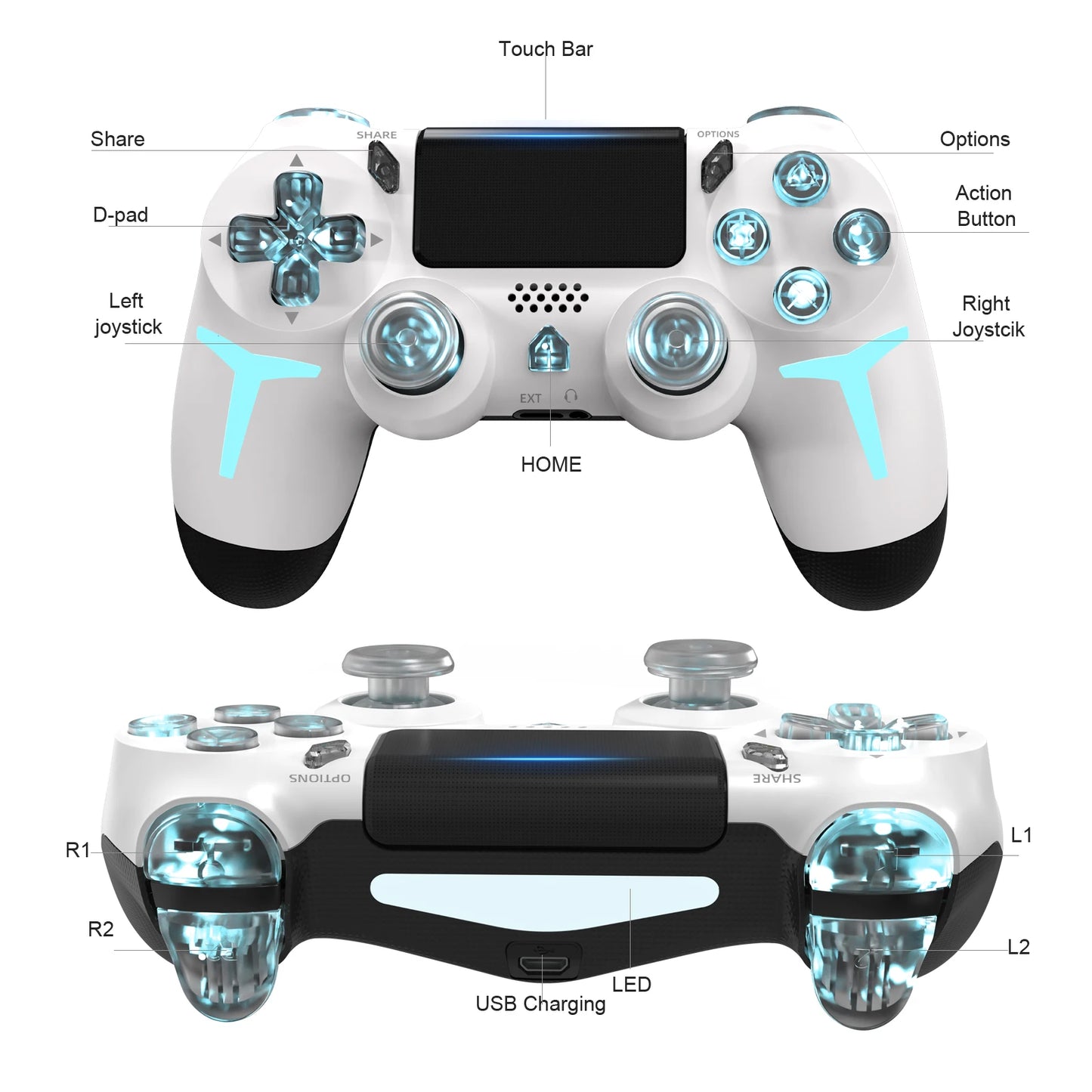 GAMINJA Wireless Game Controller For PS4 PS3 Console