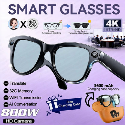 New 800W 4K HD Camera AI Smart Glasses 32G Recording