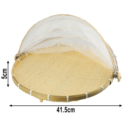 Handmade Bamboo Basket With Net Mesh Cover Kitchen Bread