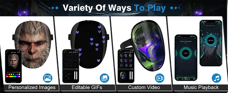 Led Mask with Voice Recognition Gesture Sensing, Light up
