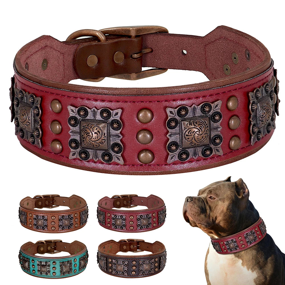 Genuine Leather Dog Collar 2inch Wide Dog Collars
