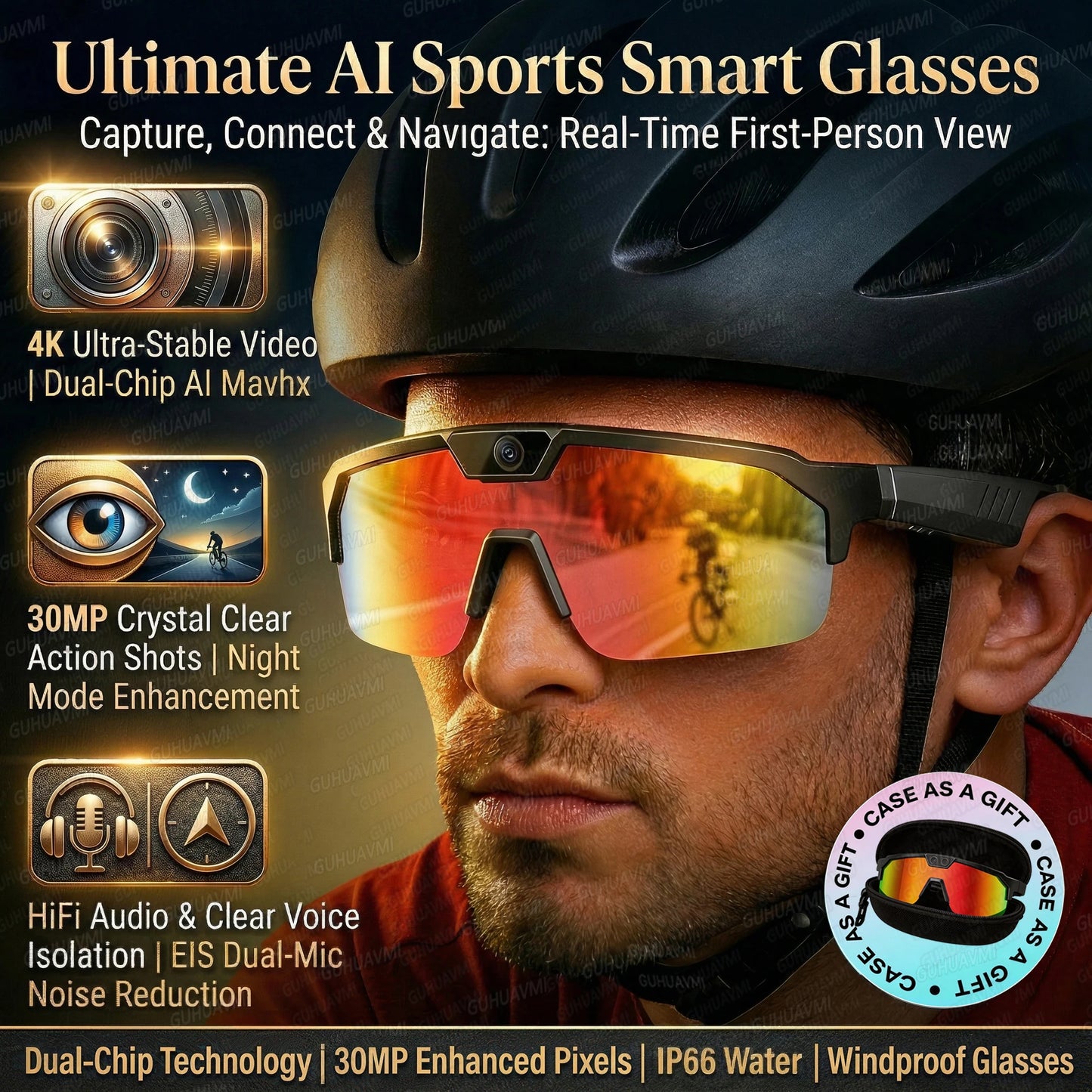 AI Smart Glasses ChatGPT 1200P Camera 30MP Anti-shake