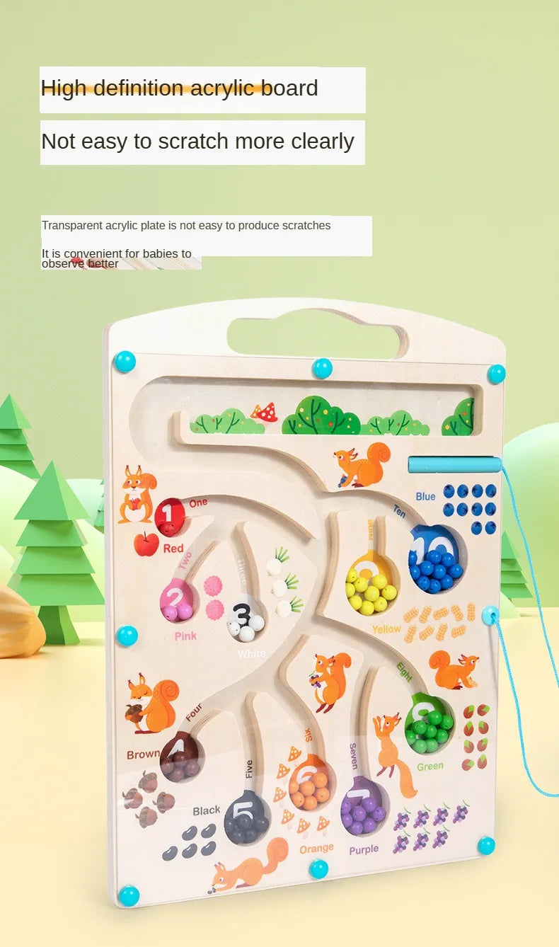 Children Magnetic Color and Number Maze Wooden Puzzle