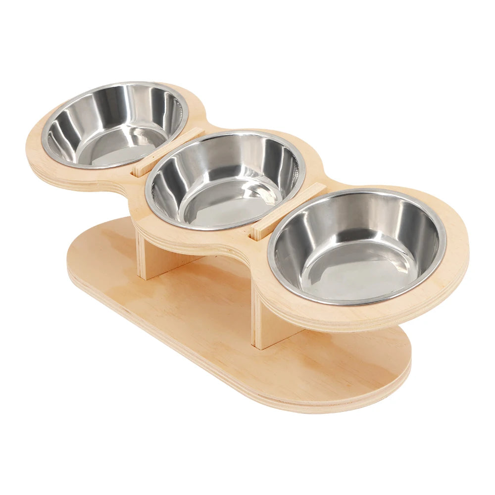 Elevated Cat Bowls Raised Wood Stand Feeder