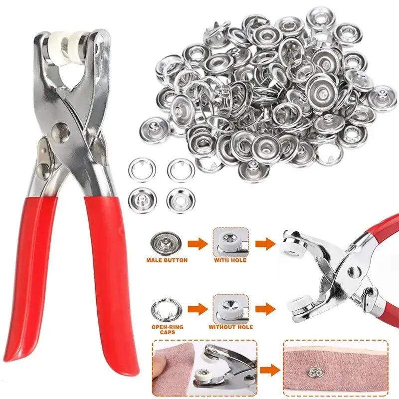 Prong Rings 9.5mm Buckle Buttons Metal Color Pliers Snap