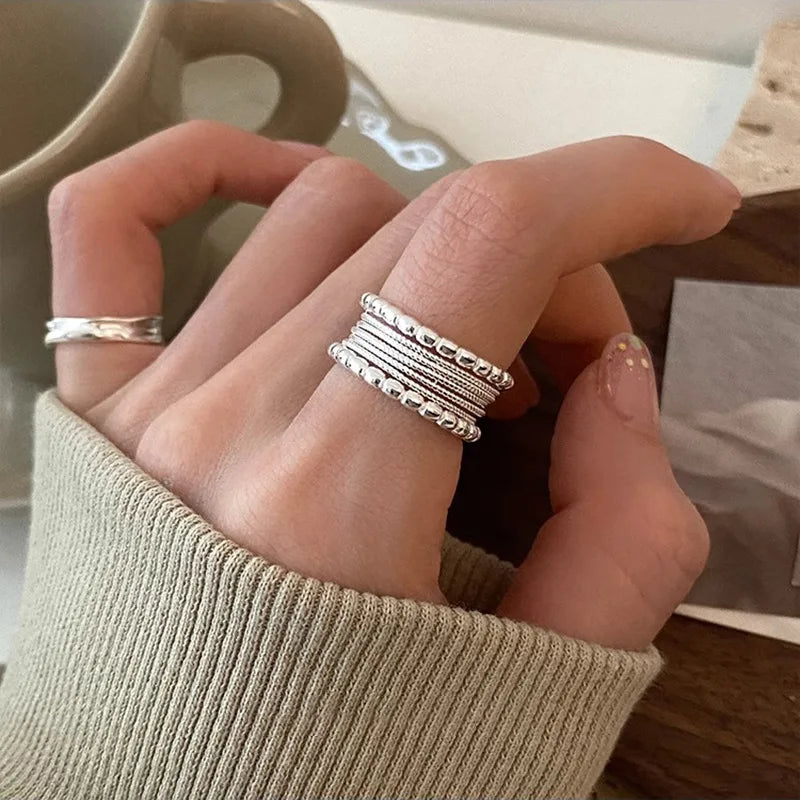 VENTFILLE 925 Sterling Silver Finger Rings Hollow Chain