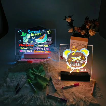 LED Note Board DIY Acrylic Night Light 7 Pens Drawing Board