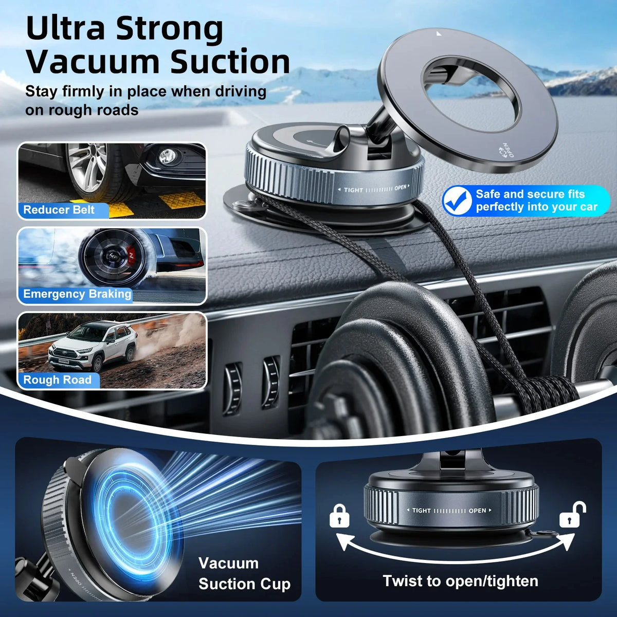 Car Mount Electric Vacuum Magnetic Holder Foldable Suction Stand