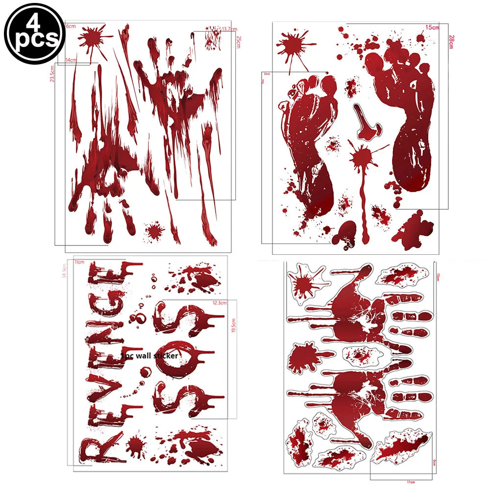 Halloween Wall Doors Windows Stickers Blood Handprint Footprint Skull Pattern