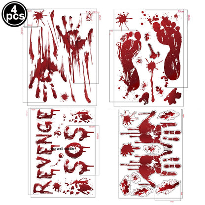 Halloween Wall Doors Windows Stickers Blood Handprint Footprint Skull Pattern