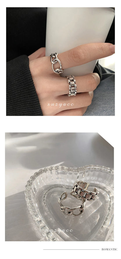 VENTFILLE 925 Sterling Silver Finger Rings Hollow Chain