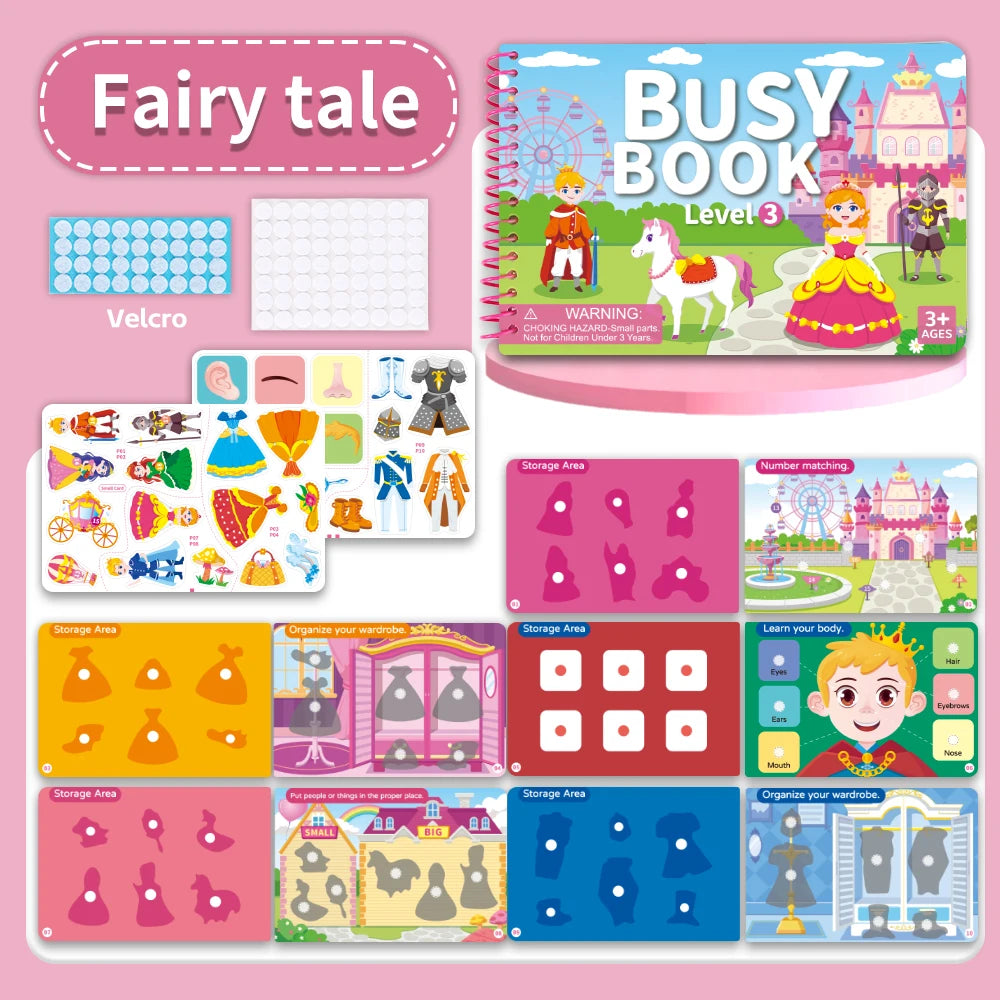 Children Quiet Busy Book 4 Themes Cartoon Travel Sticker
