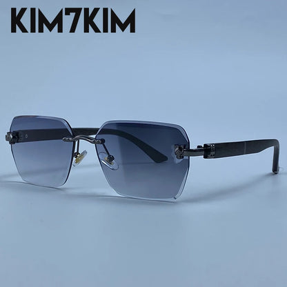 Square Rimless Photochromic Sunglasses Men Vintage