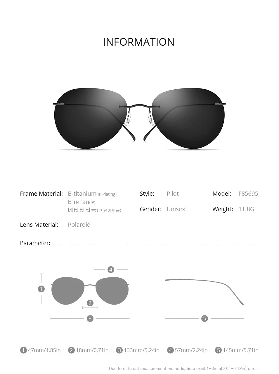 Titanium Rimless Sunglasses Men Ultralight Frameless