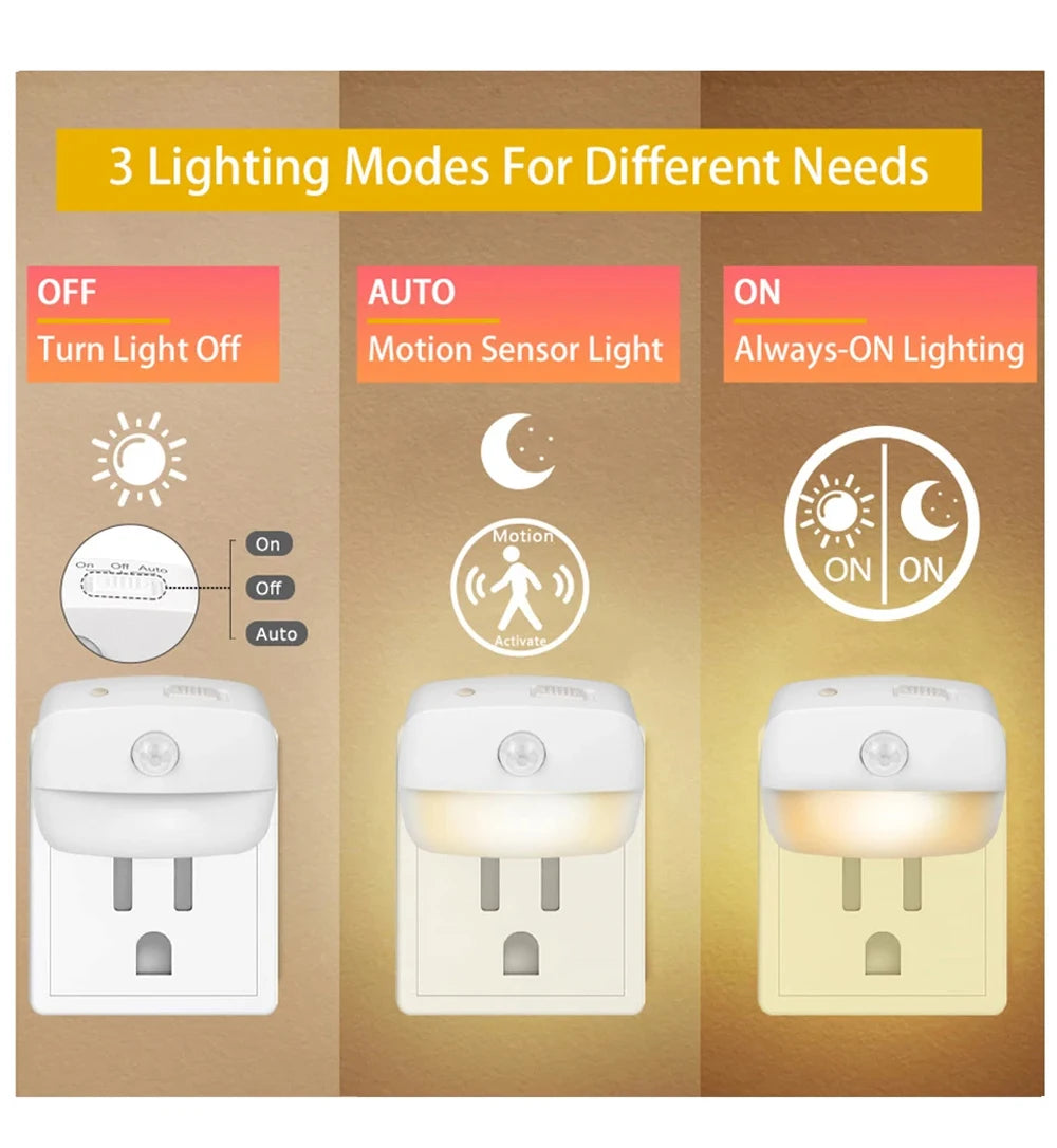 LED Night Light Motion Sensor EU Plug Lamp Nightlights
