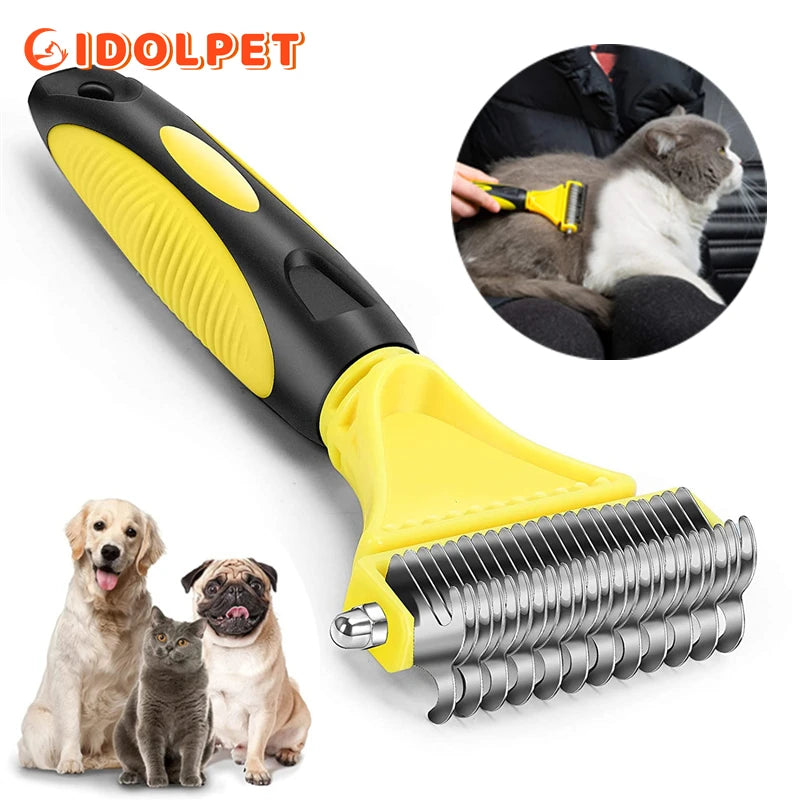 Pets Stainless Steel Grooming Brush Two-Sided Shedding and Dematting Undercoat