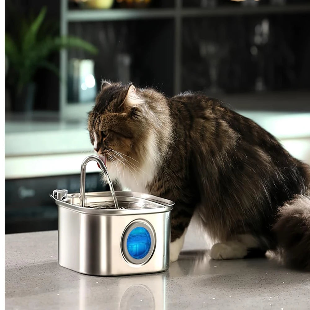 Automatic Cat Water Fountain Square Stainless Steel