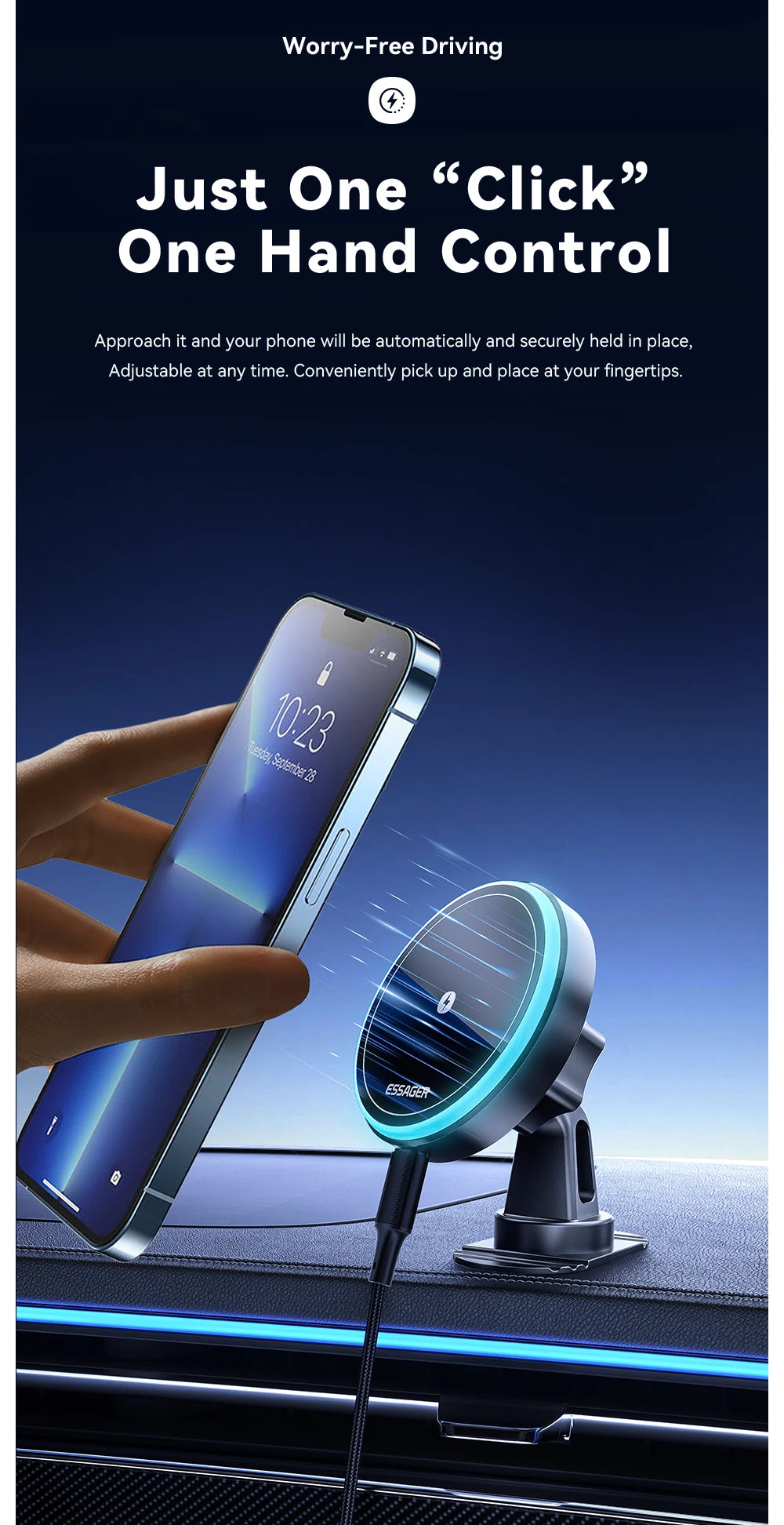 Essager Magnetic Car Phone Holder 15W Wireless Charger Stand