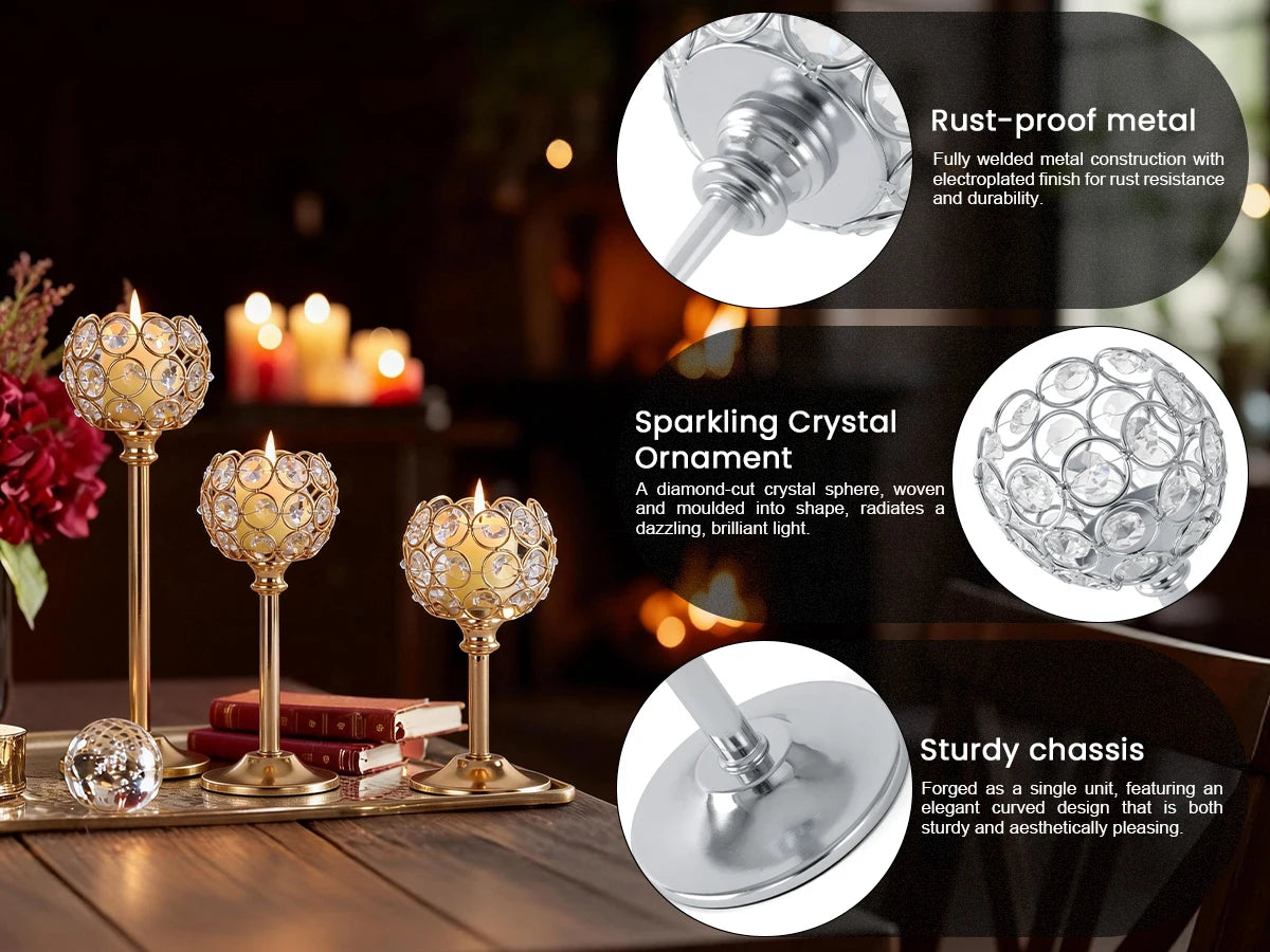 Elegant Gold Silver Metal Glass Candle Holder Tealight
