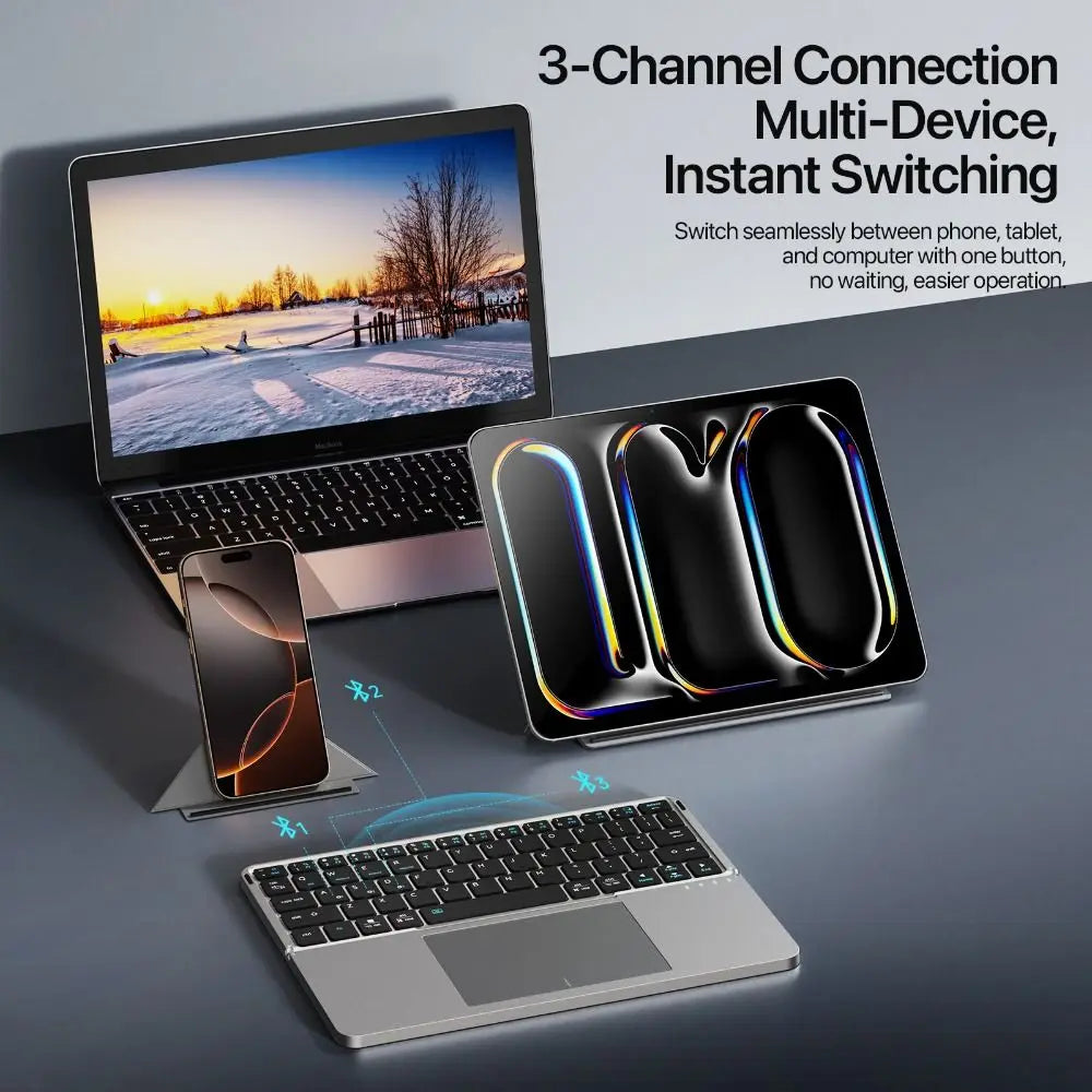 Folding Bluetooth Keyboard PC Phone Holder Wireless Foldable Keyboard