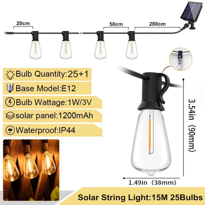 LED ST38 Solar String Lights for Outside, USB & Solar Dual Charging