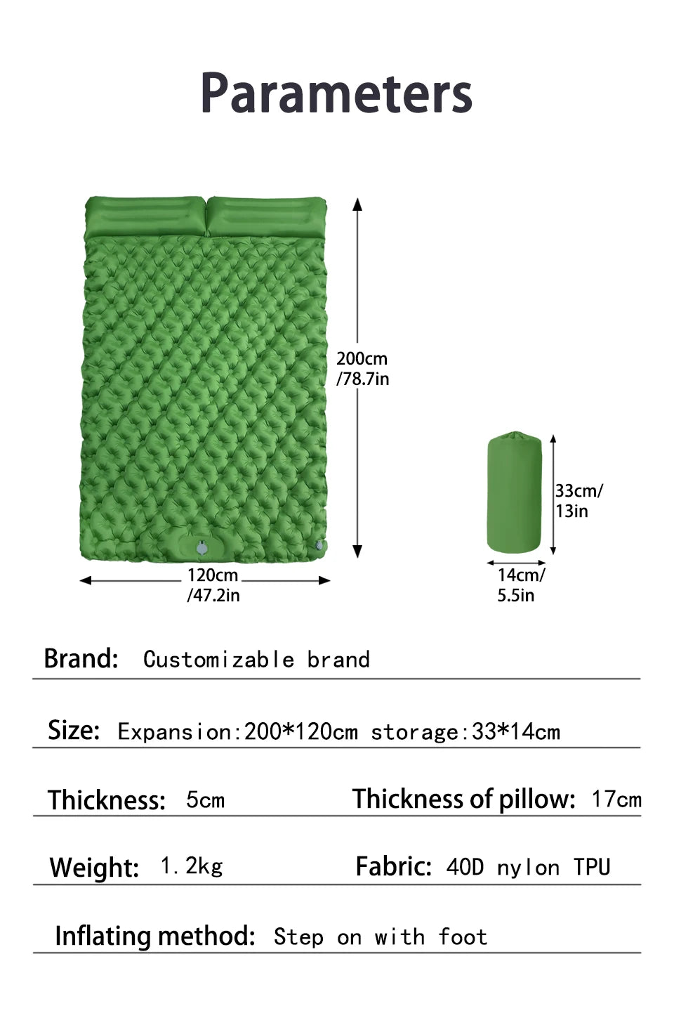 Outdoor Camping Double Inflatable Mattress Extra Wide