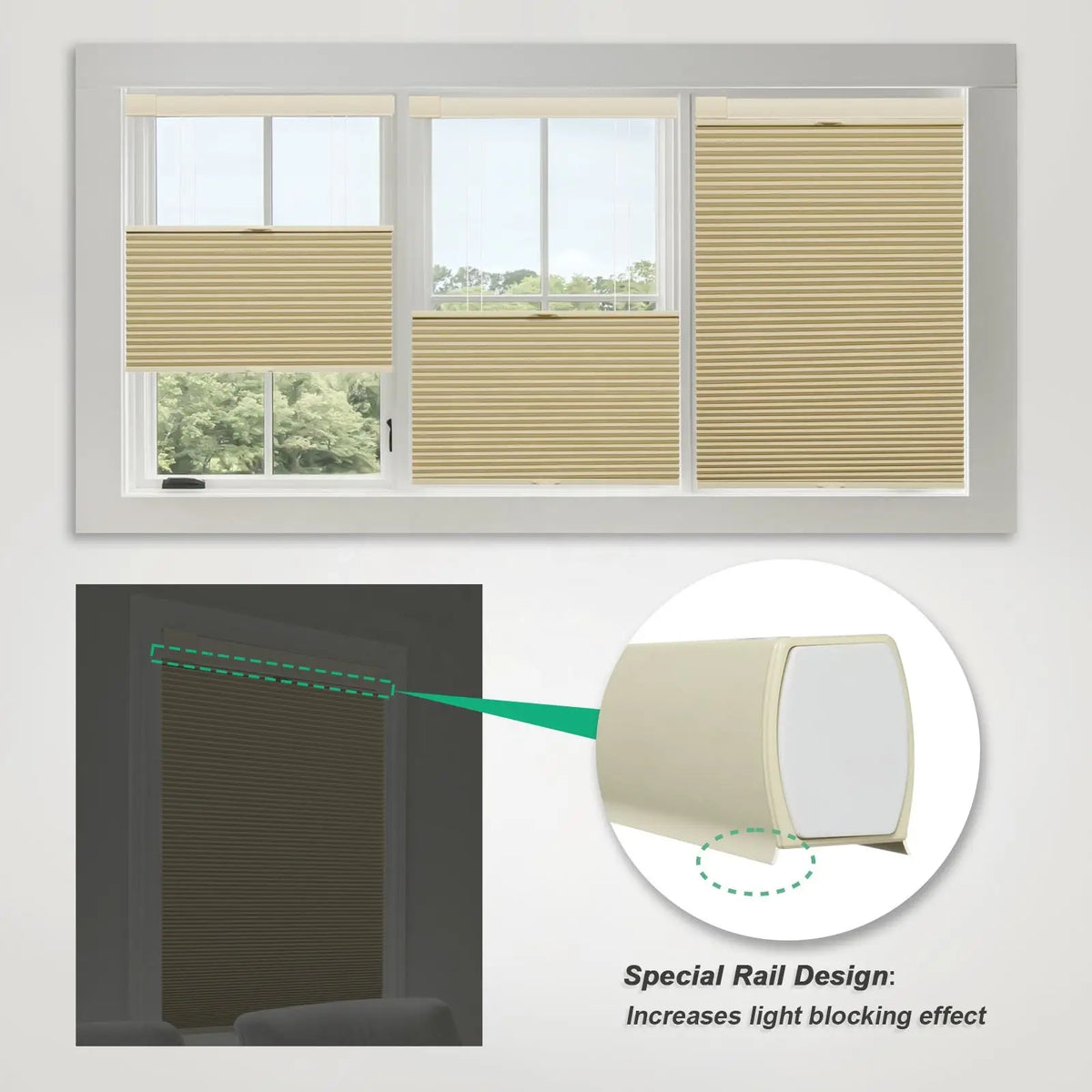 High Quality Color-Matched No Drill Honeycomb Blinds For Windows