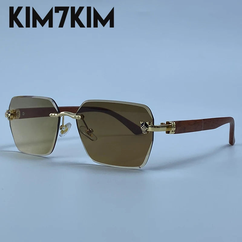Square Rimless Photochromic Sunglasses Men Vintage