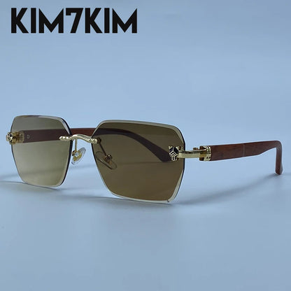 Square Rimless Photochromic Sunglasses Men Vintage