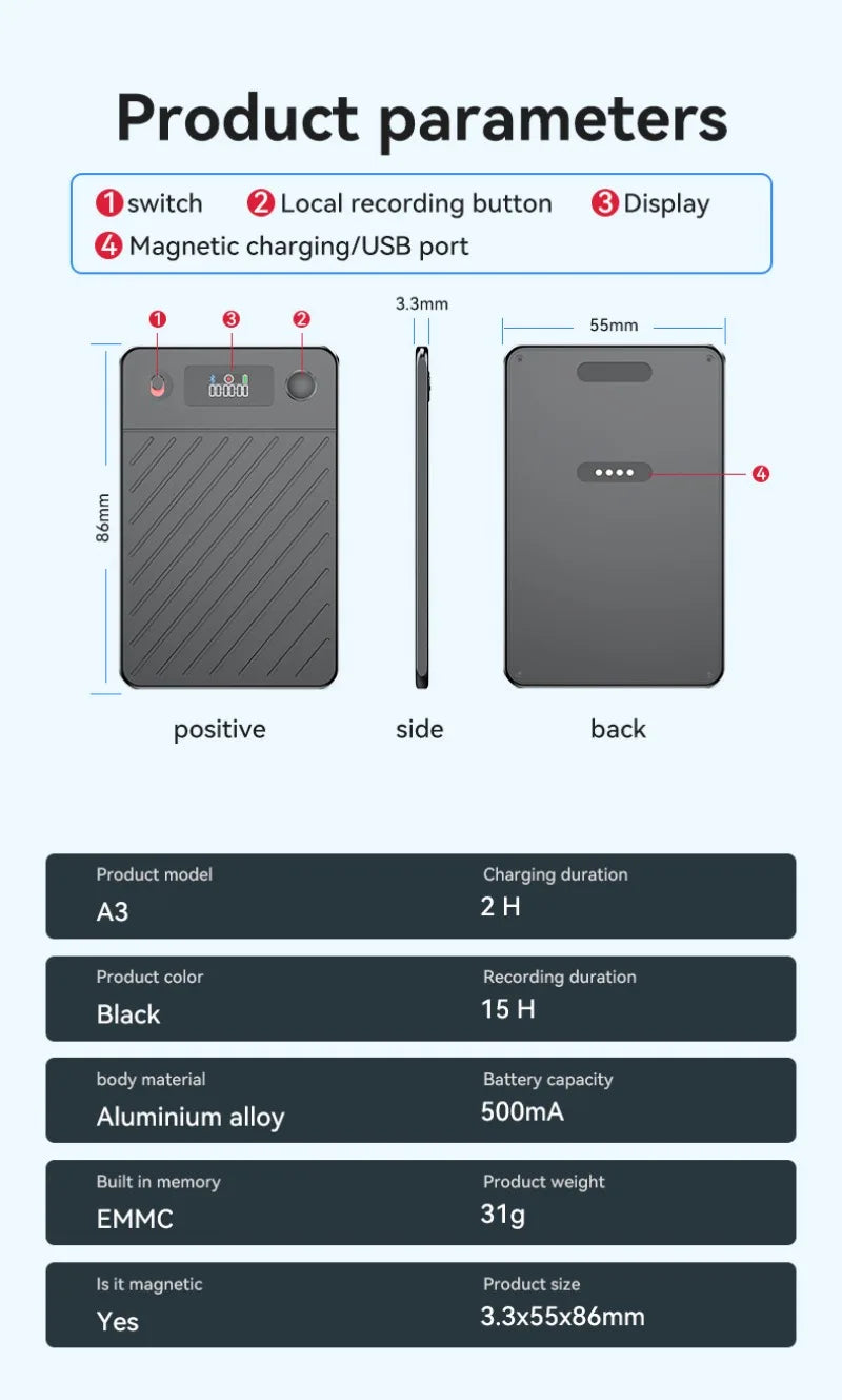 AI Voice Recorder with Display Screen 8-256GB Intelligent